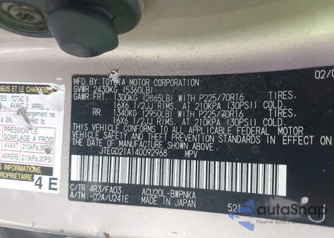 2004 Toyota Highlander z USA, uszkodzony, nr VIN JTEGD21A140092968